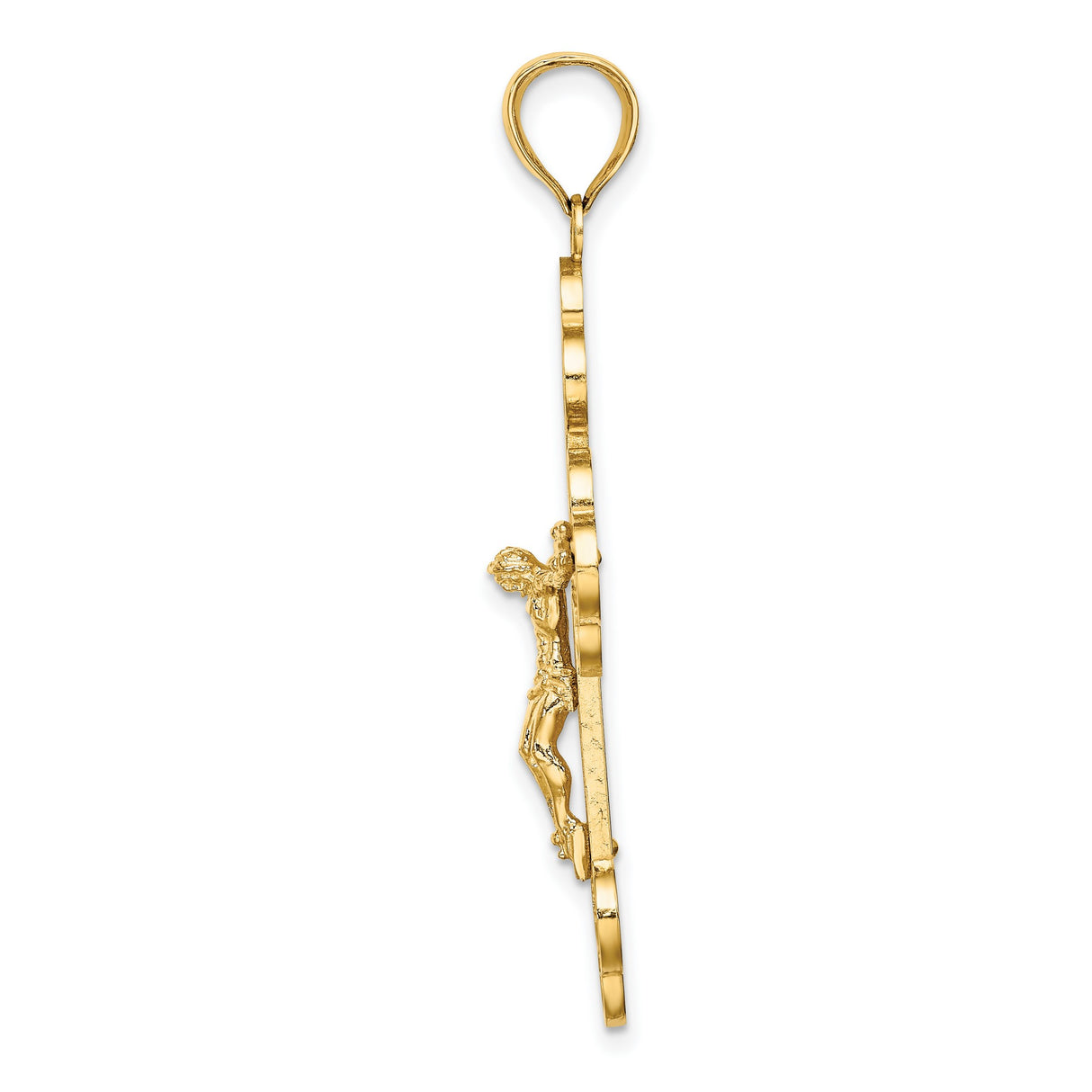 14k Yellow Gold Crucifix Pendant with Budded Trefoil Tips and Jesus Cross Design
