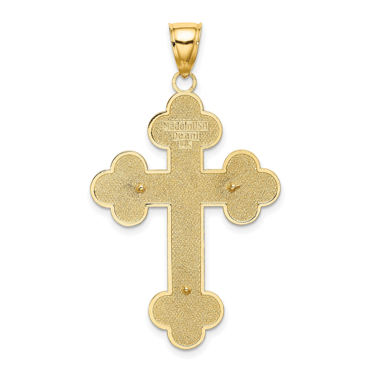 14k Yellow Gold Crucifix Pendant with Budded Trefoil Tips and Jesus Cross Design