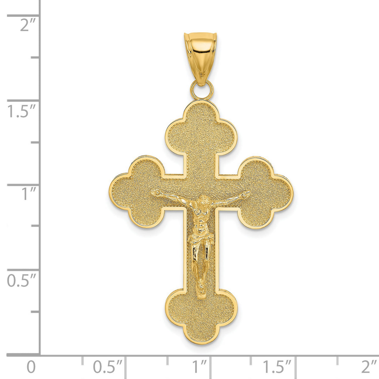 14k Yellow Gold Crucifix Pendant with Budded Trefoil Tips and Jesus Cross Design
