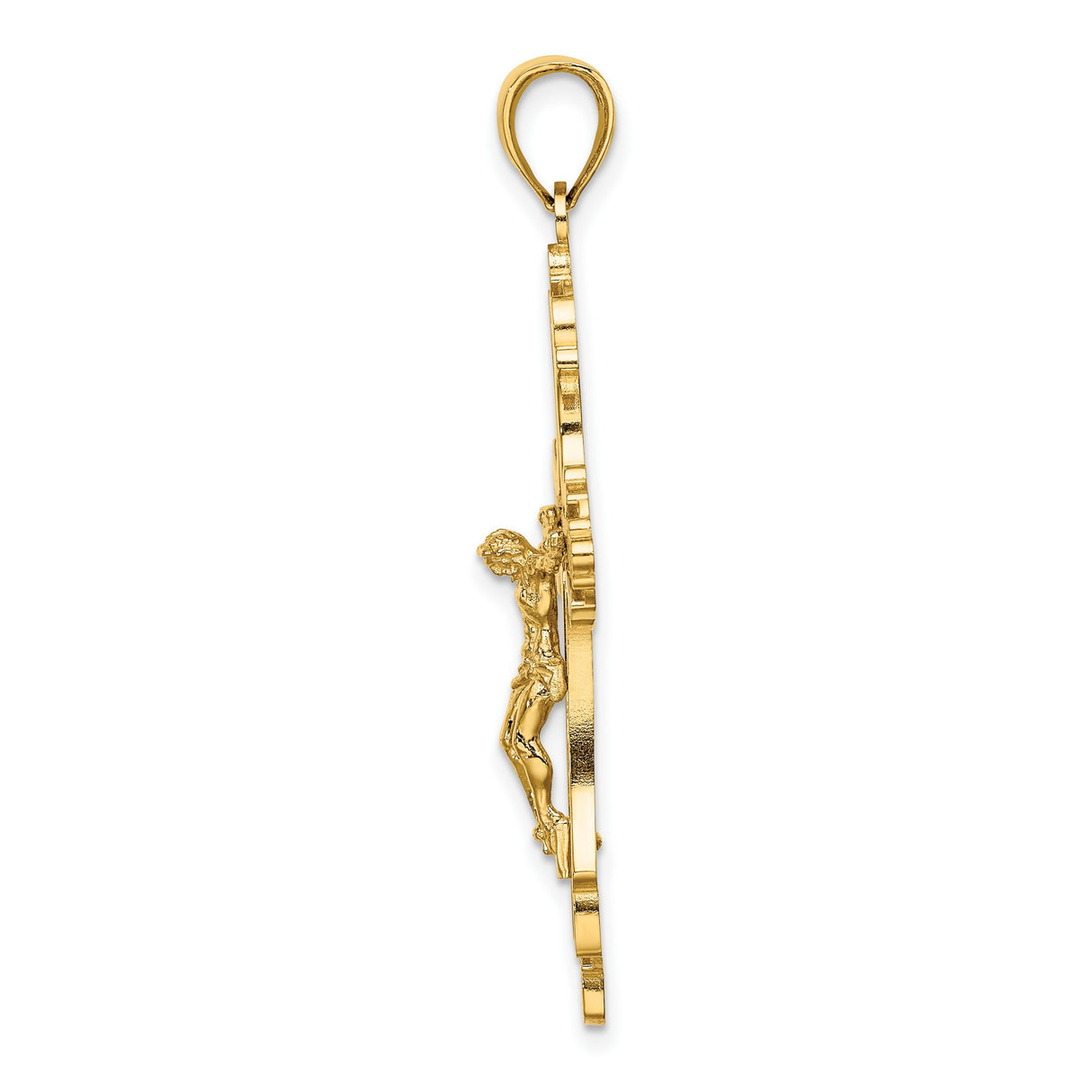 14k Yellow Gold Crucifix Cross Pendant with Textured Budded Tips Catholic Religious Design