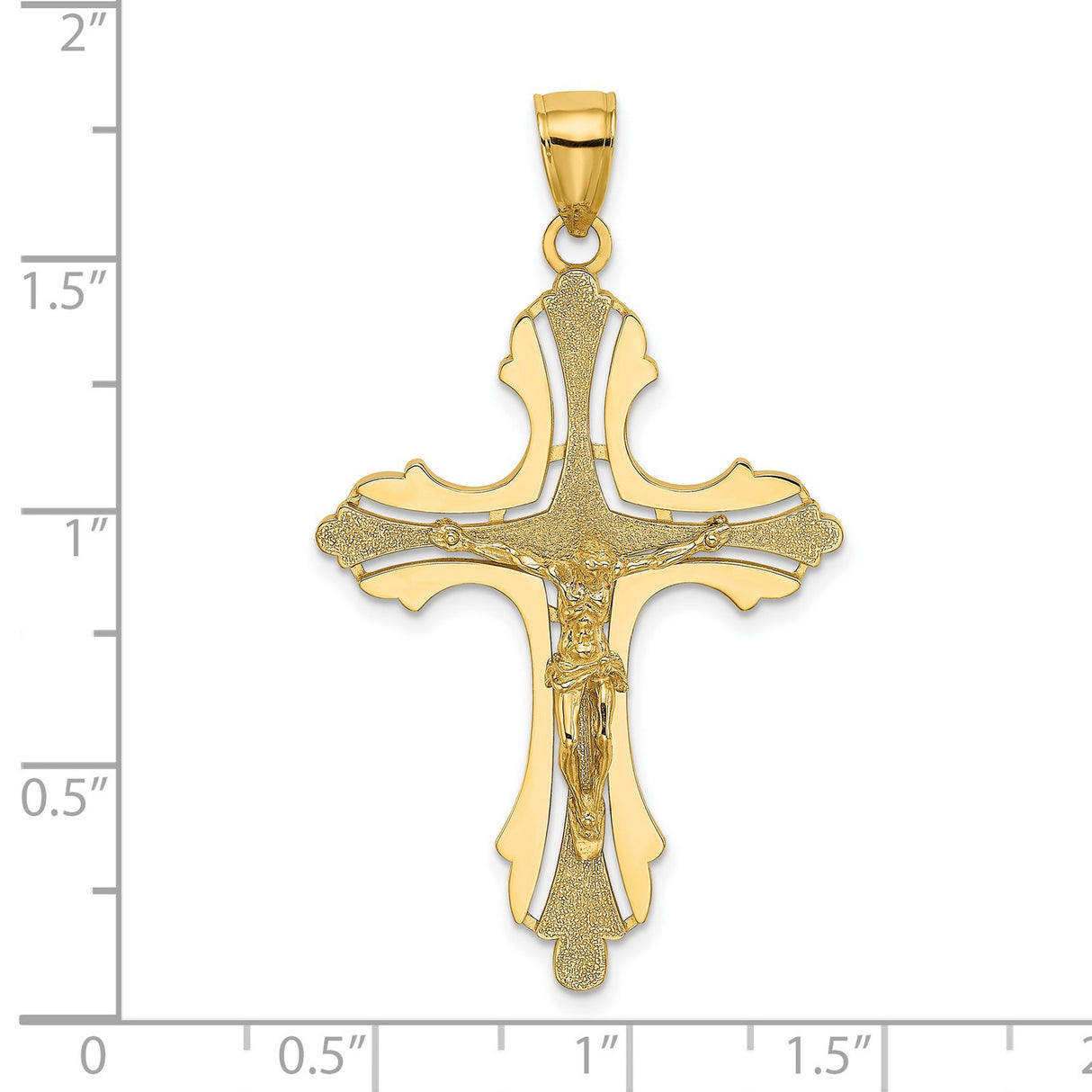 14k Yellow Gold Crucifix Cross Pendant with Textured Budded Tips Catholic Religious Design