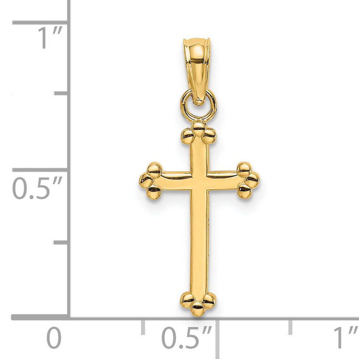 14k Yellow Gold Cross Pendant with Polished Beaded Detail, Religious Charm for Men and Women
