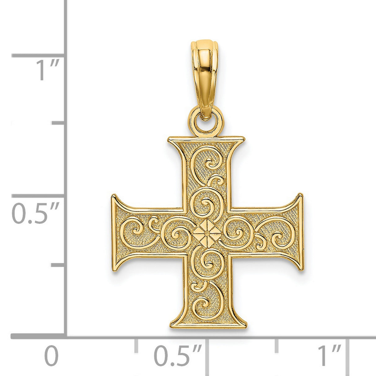 14k Yellow Gold Greek Cross Pendant with Scroll Design and Flared Tips