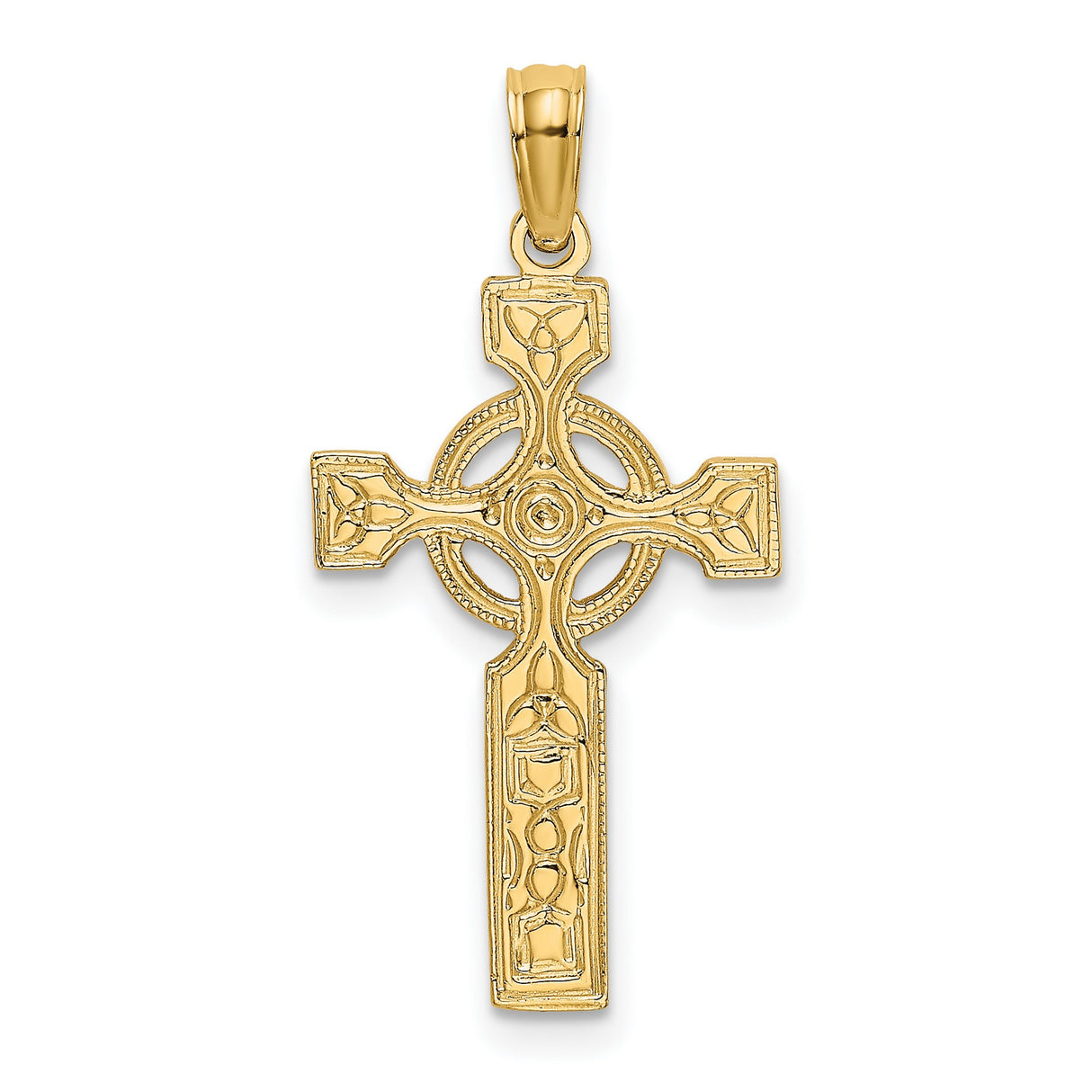 14k Yellow Gold Celtic Cross Pendant with Trinity Knot Symbol Religious Jewelry