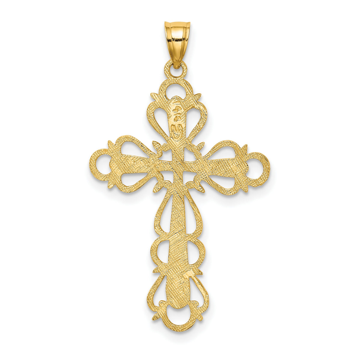 14k Yellow Gold Cross Pendant with Openwork Design, Unisex Religious Jewelry
