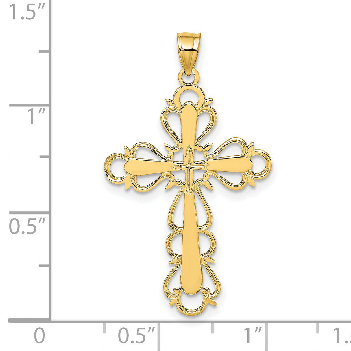 14k Yellow Gold Cross Pendant with Openwork Design, Unisex Religious Jewelry