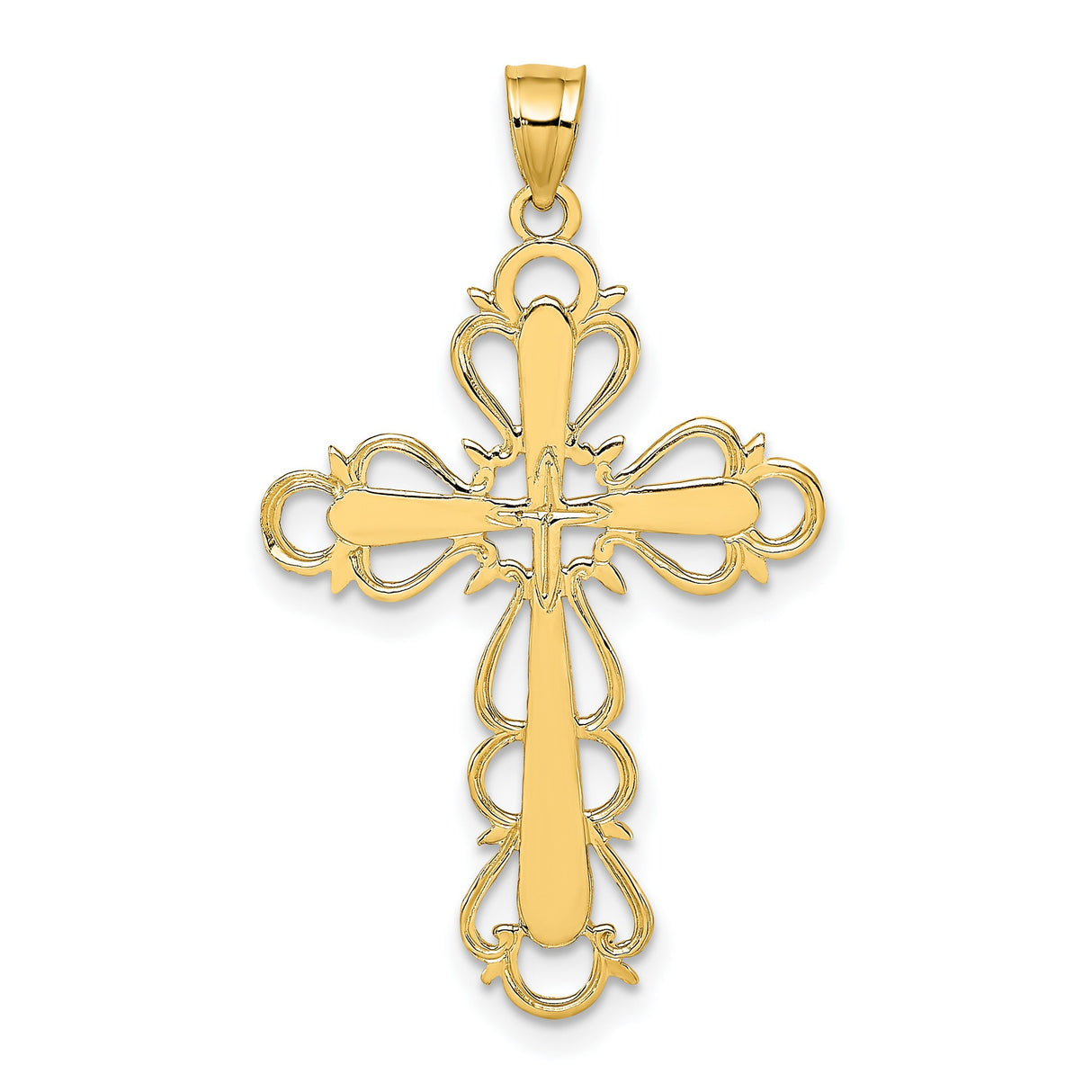14k Yellow Gold Cross Pendant with Openwork Design, Unisex Religious Jewelry