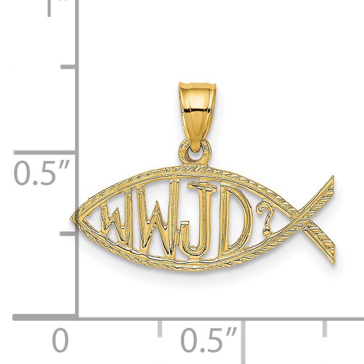 14k Yellow Gold Ichthys Pendant with WWJD Inscription, Christian Fish Symbol for Women or Unisex