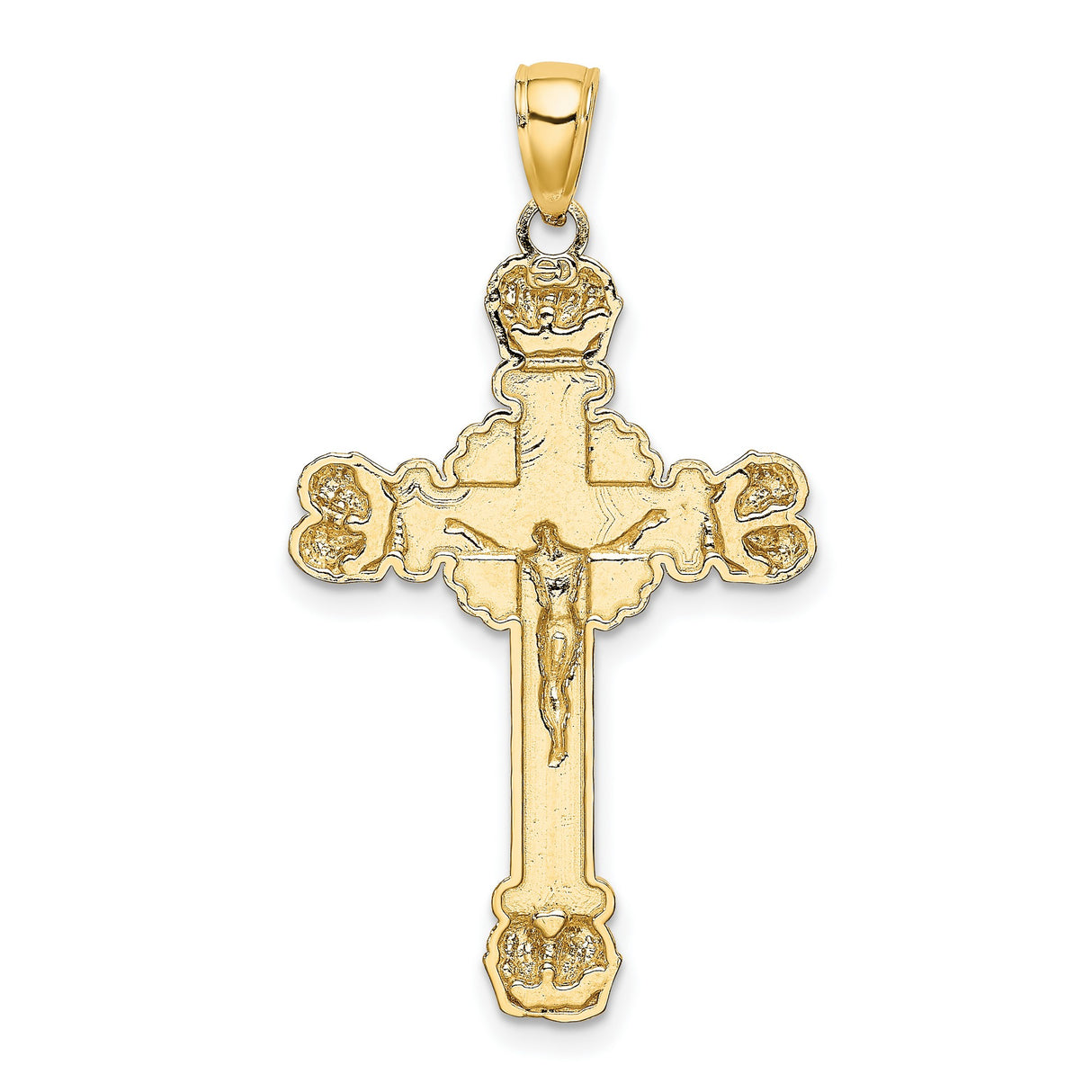 14k Yellow Gold Crucifix Cross Pendant with Sunburst Rays Religious Charm