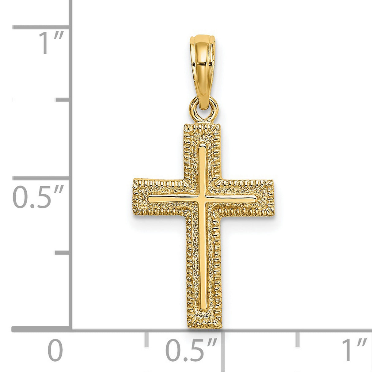 14k Yellow Gold Cross Pendant with Satin Finish and Milgrain Border for Men and Women
