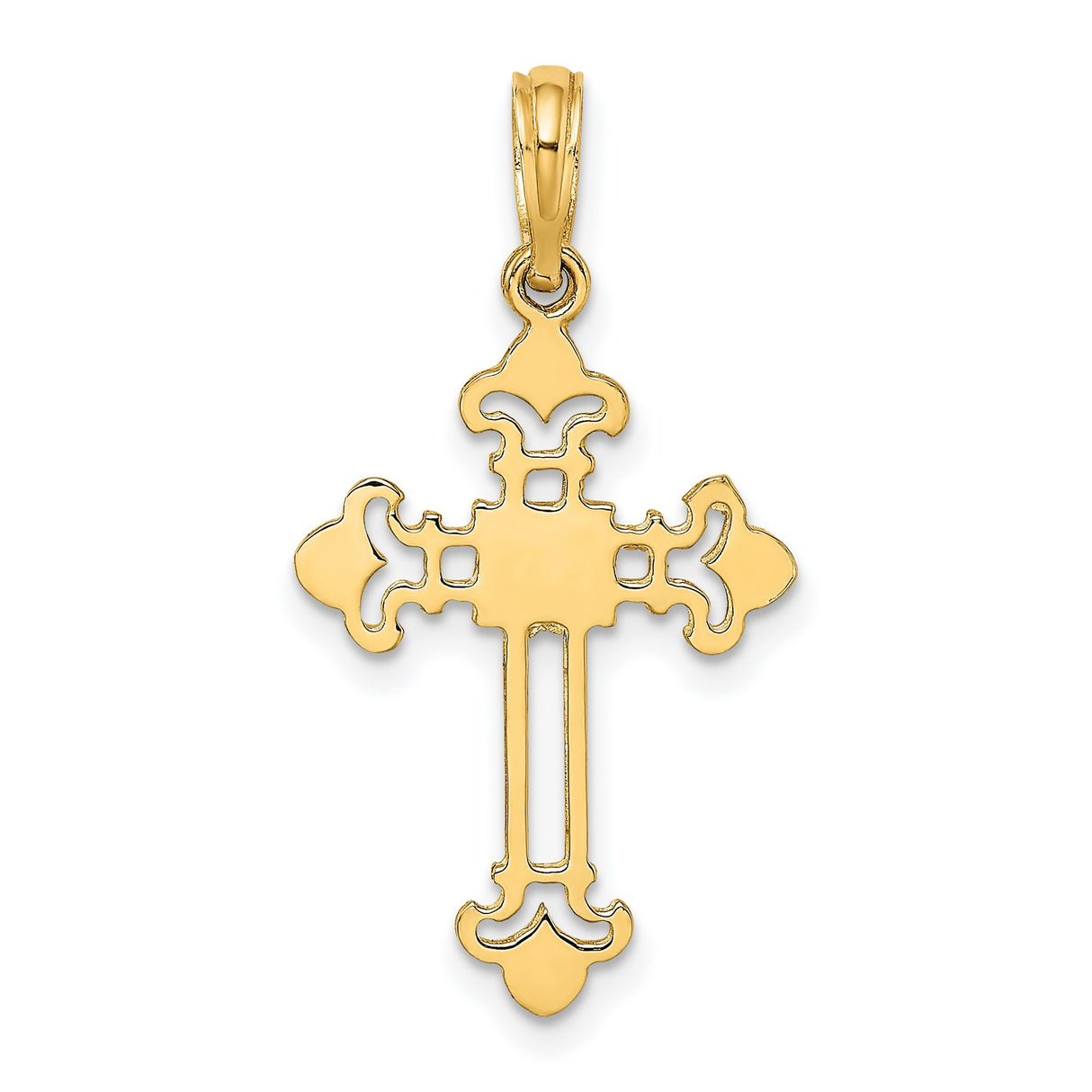 14k Yellow Gold Cross Pendant with Openwork Fleur-de-Lis Design for Men and Women