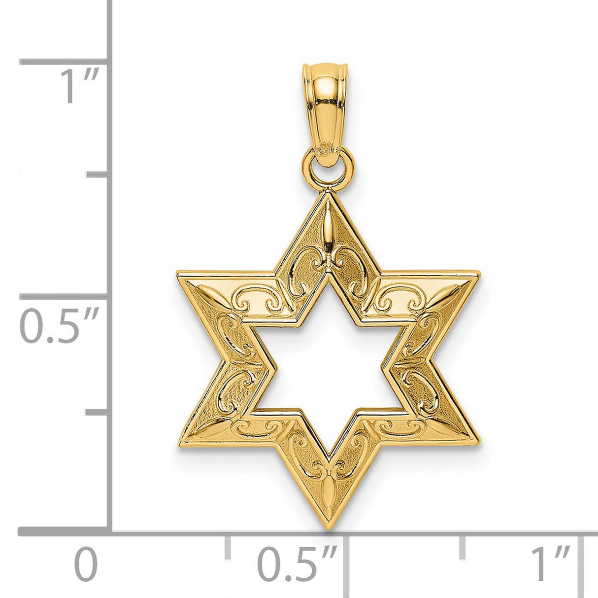14k Yellow Gold Star of David Pendant with Ornate Scroll Detailing