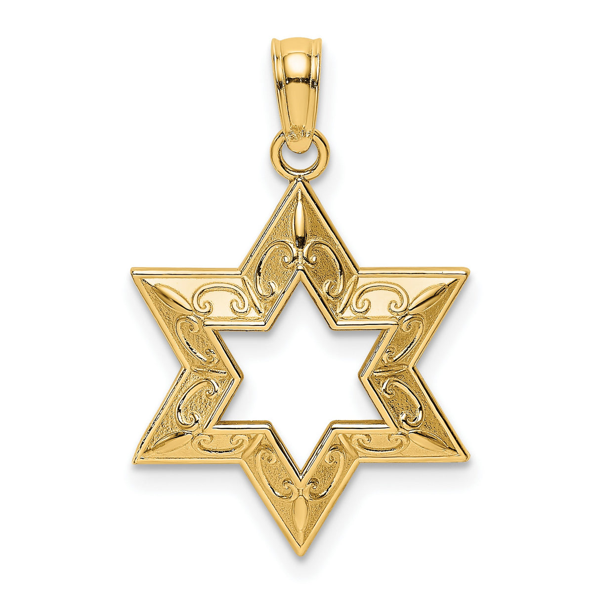 14k Yellow Gold Star of David Pendant with Ornate Scroll Detailing