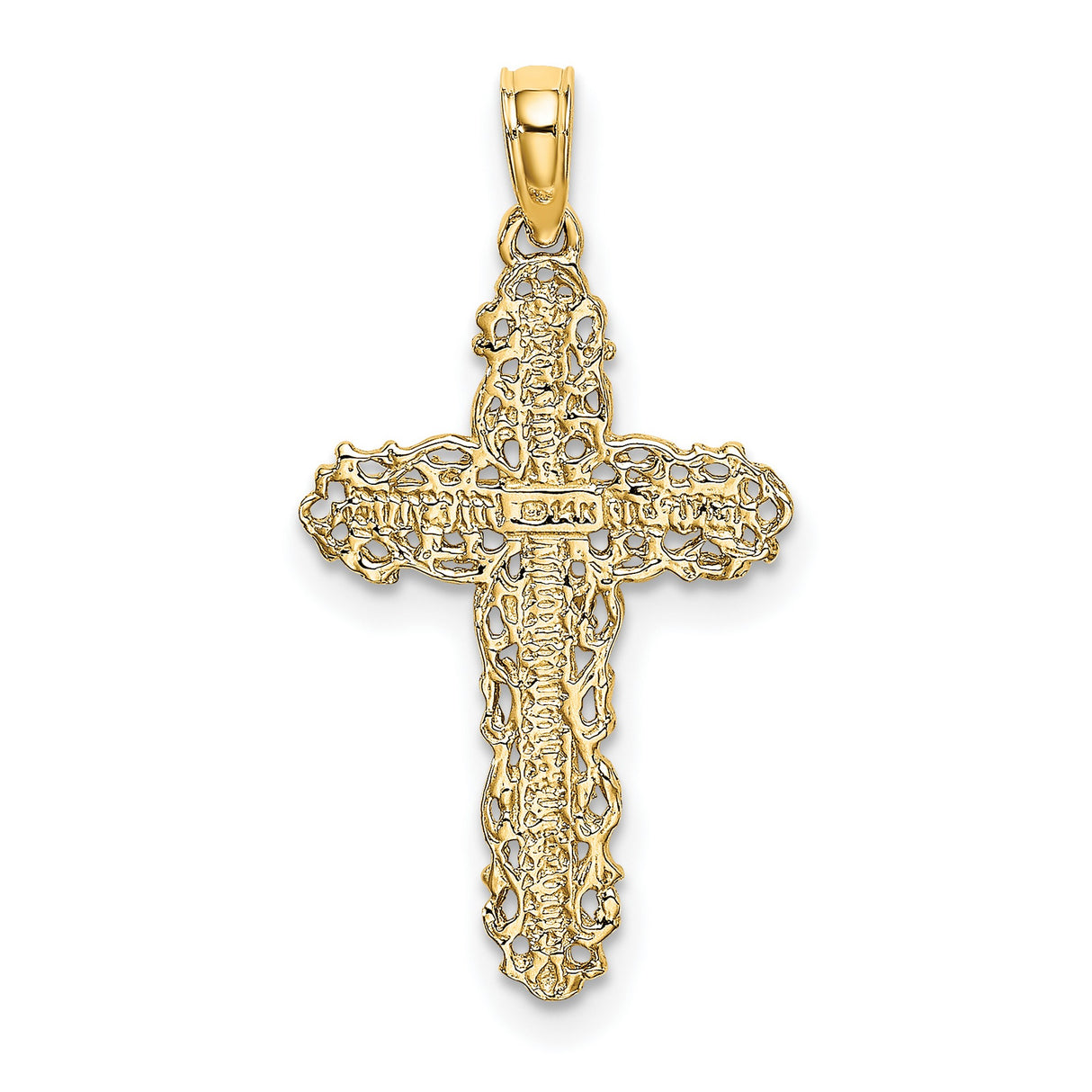 14k Yellow Gold Cross Pendant with Filigree Lace Detail, Vintage Baroque Style