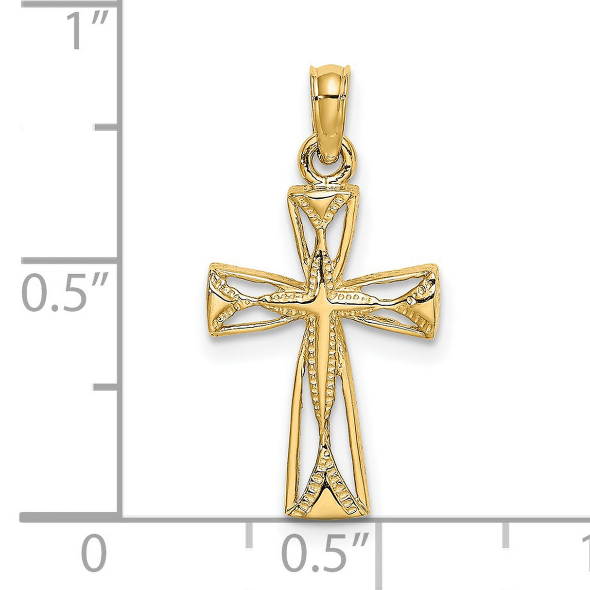 14k Yellow Gold Cross Pendant with Openwork Design and Diamond Cut Finish for Men and Women