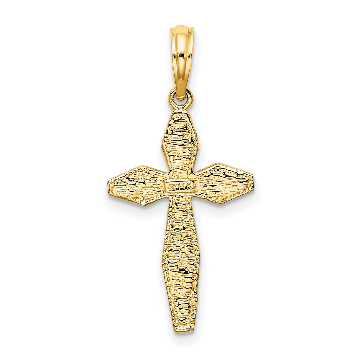 14k Yellow Gold Cross Pendant with Beveled Design and Textured Detailing
