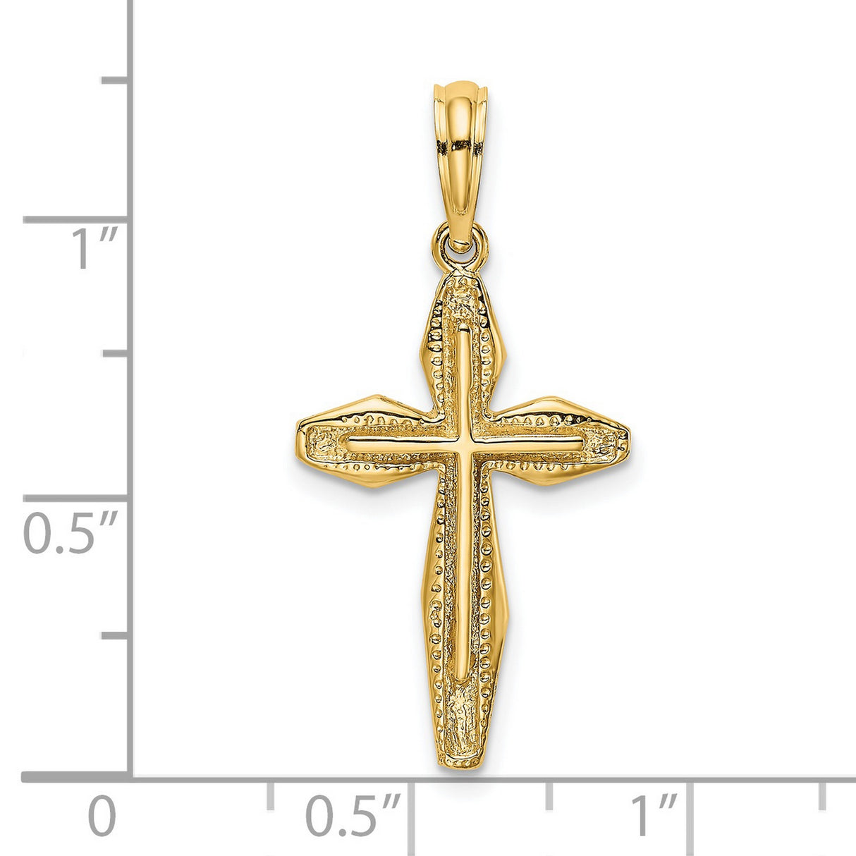 14k Yellow Gold Cross Pendant with Beveled Design and Textured Detailing