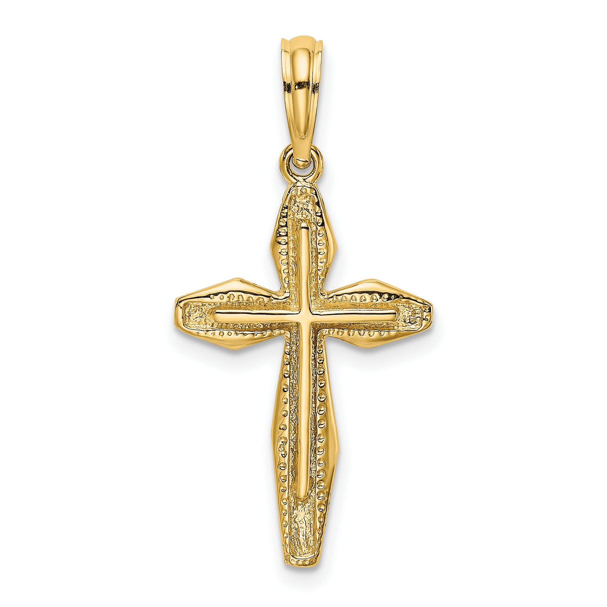 14k Yellow Gold Cross Pendant with Beveled Design and Textured Detailing