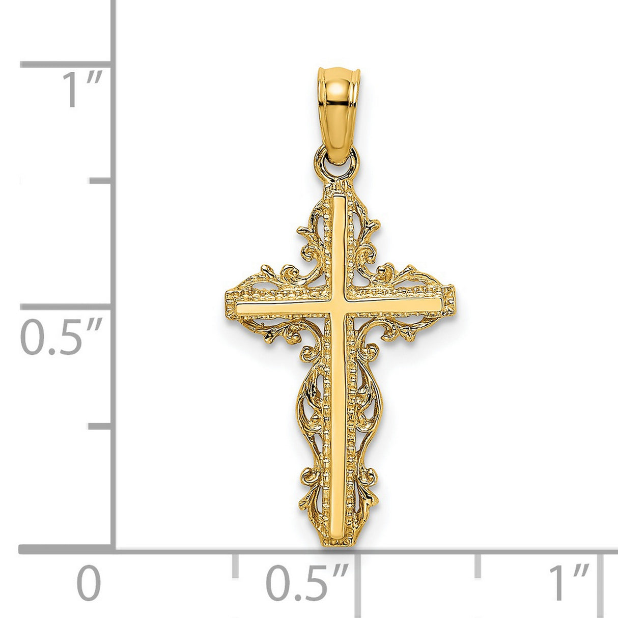 14k Yellow Gold Cross Pendant with Filigree Scrollwork and Textured Openwork Design