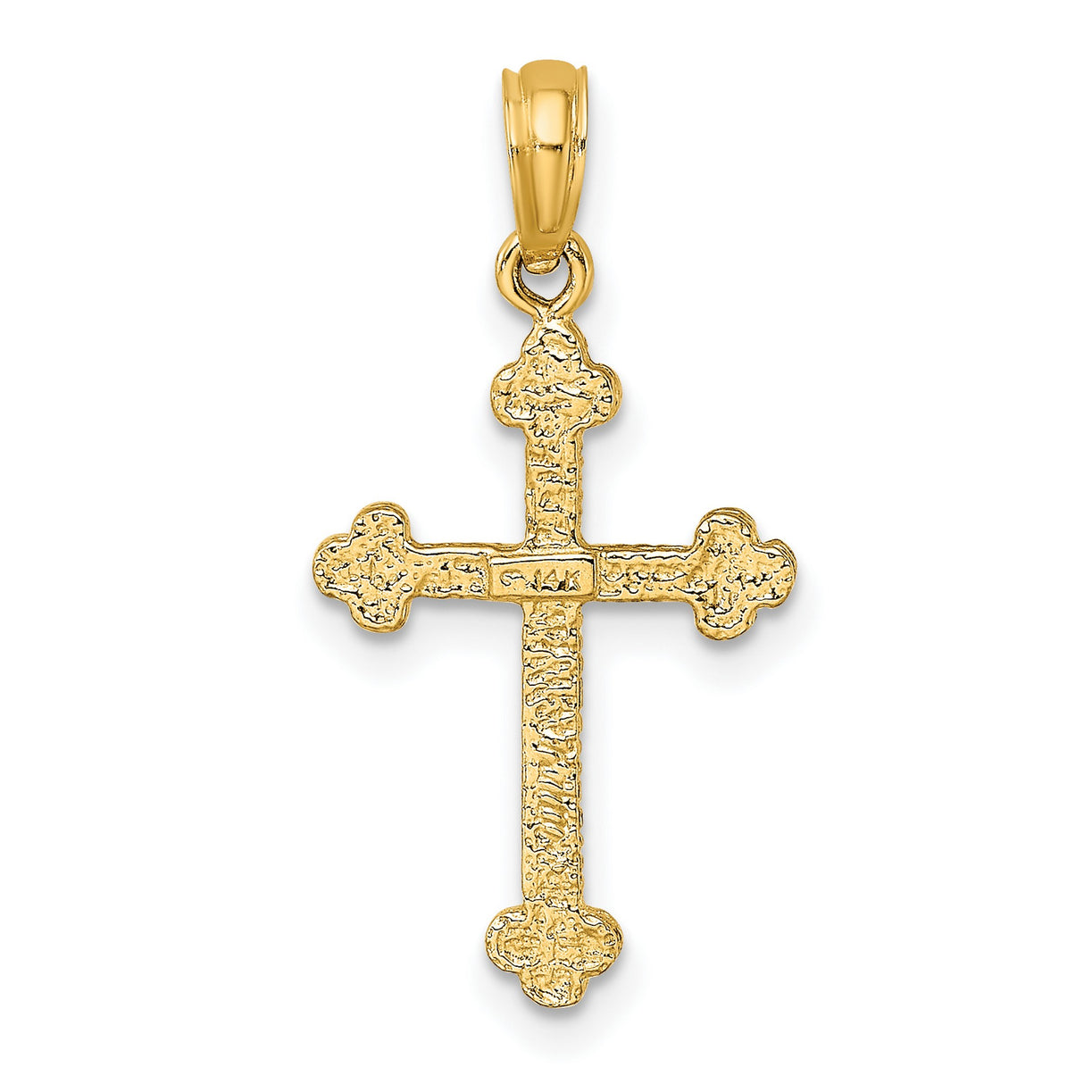 14k Yellow Gold Cross Pendant with Trefoil Design and Spade Edges for Men and Women