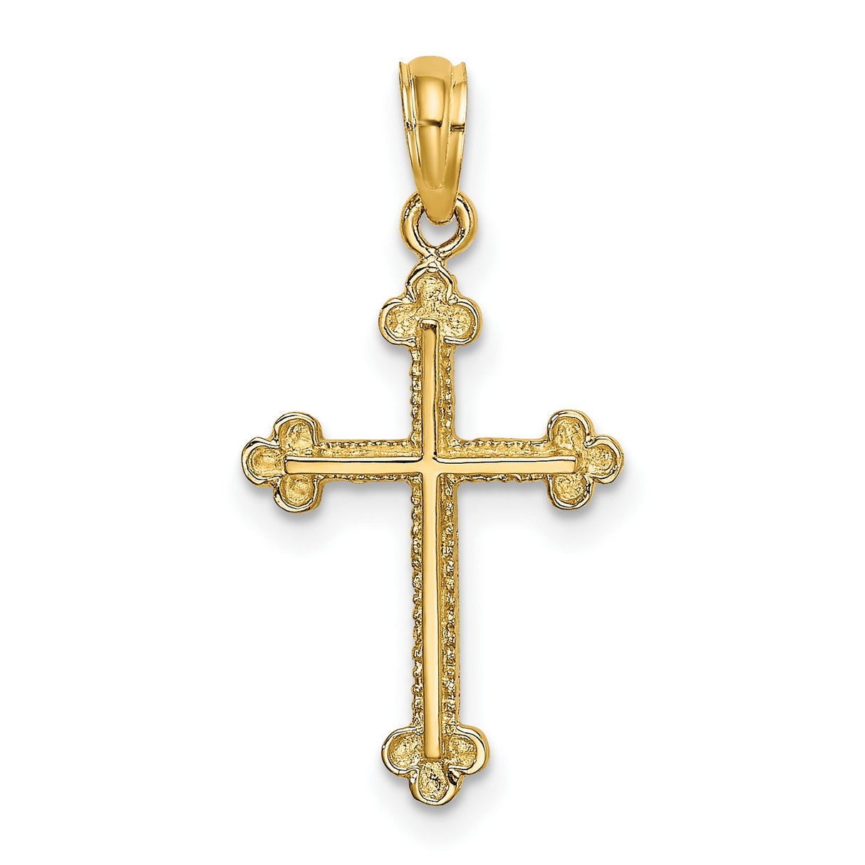 14k Yellow Gold Cross Pendant with Trefoil Design and Spade Edges for Men and Women
