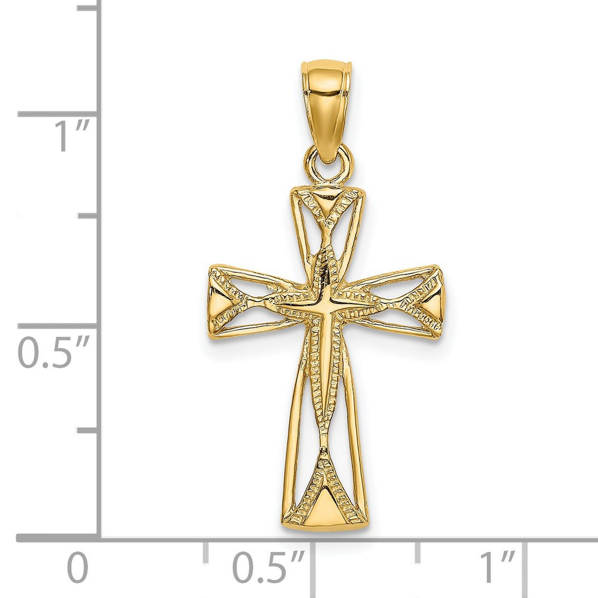 14k Yellow Gold Cross Pendant with Polished Finish, Milgrain Edging, and Openwork Design