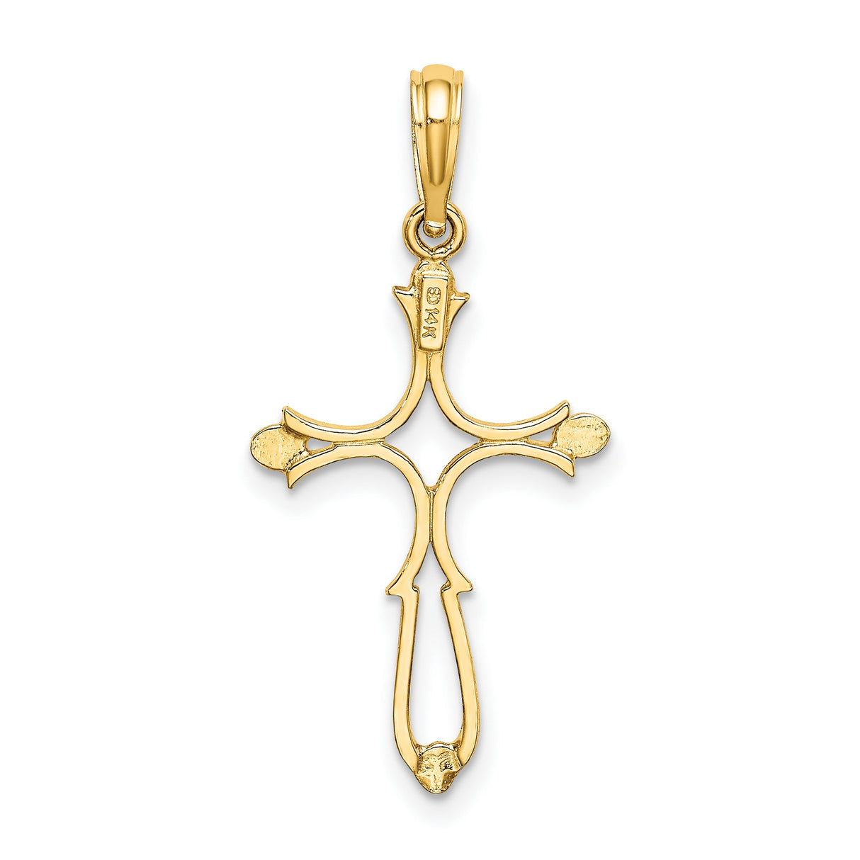 14k Yellow Gold Cross Pendant with Polished Finish and Artistic Openwork Design