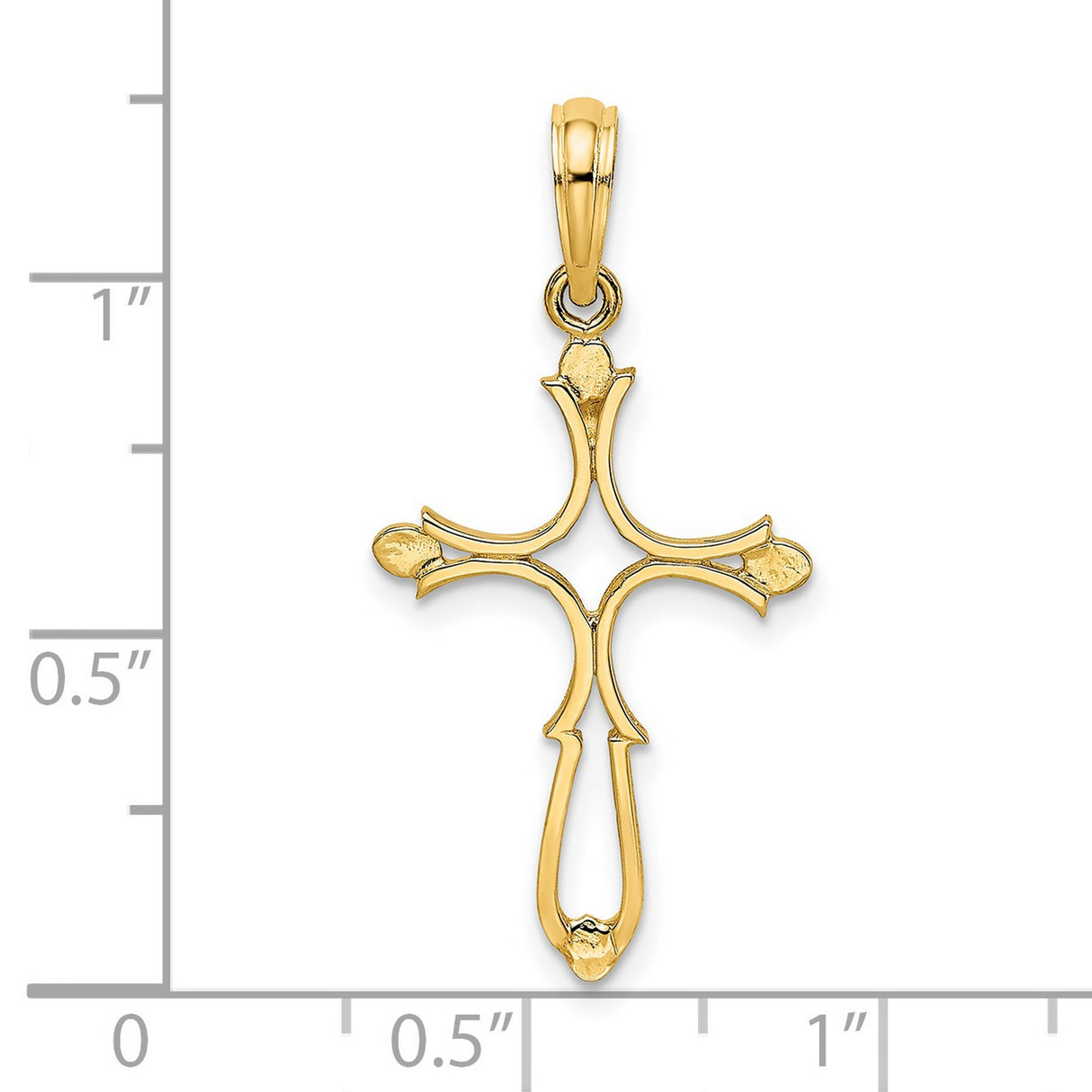 14k Yellow Gold Cross Pendant with Polished Finish and Artistic Openwork Design