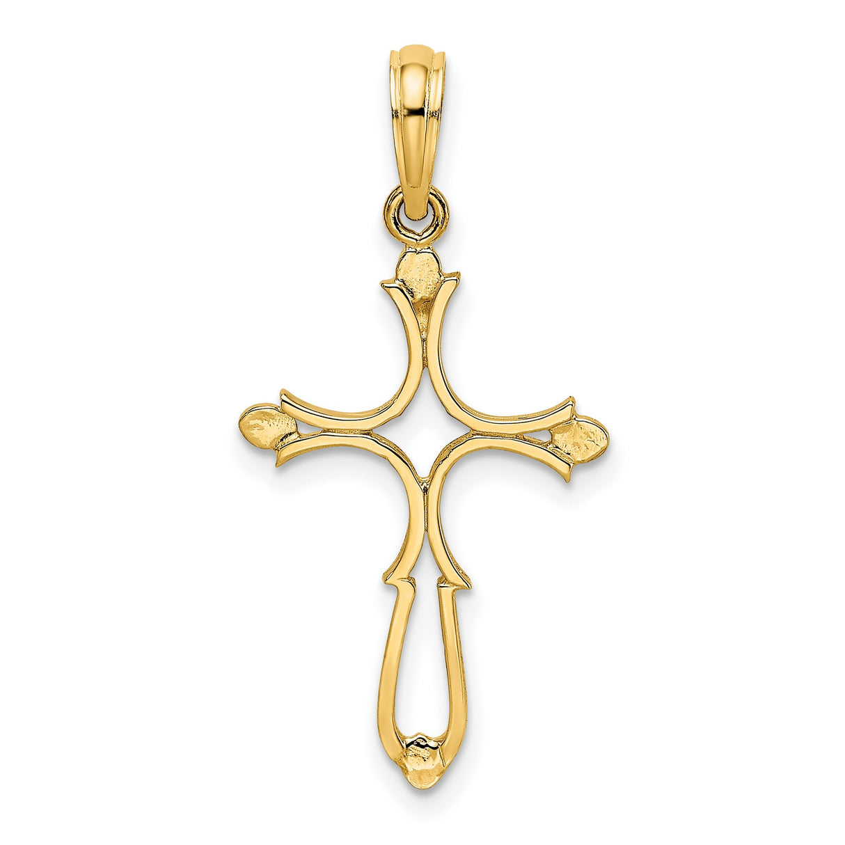 14k Yellow Gold Cross Pendant with Polished Finish and Artistic Openwork Design