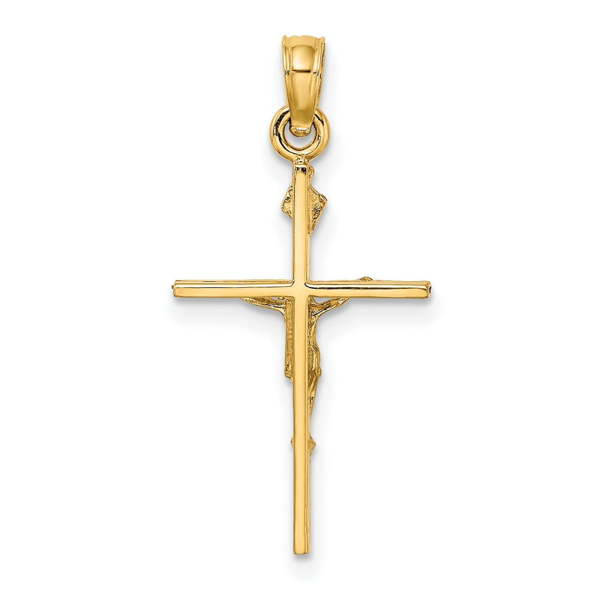 14k Yellow Gold Crucifix Pendant with INRI Cross Detail Religious Christian Charm
