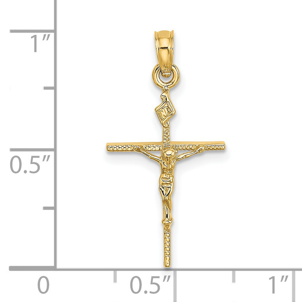 14k Yellow Gold Crucifix Pendant with INRI Cross Detail Religious Christian Charm