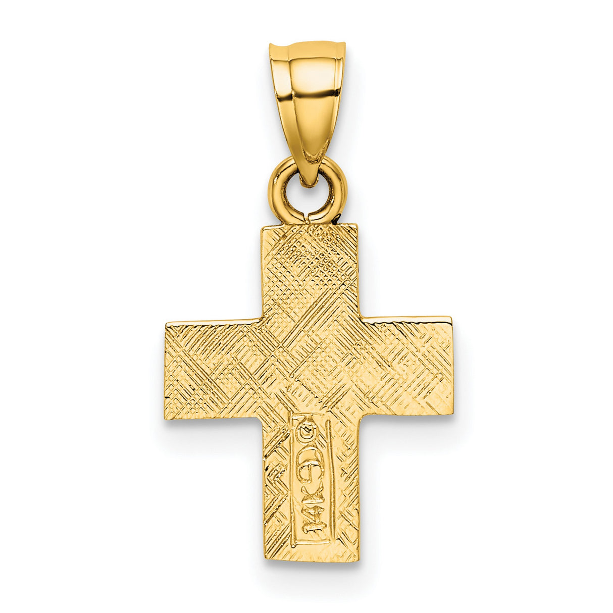 14k Yellow Gold Cross Pendant with Textured Edge and Polished Finish