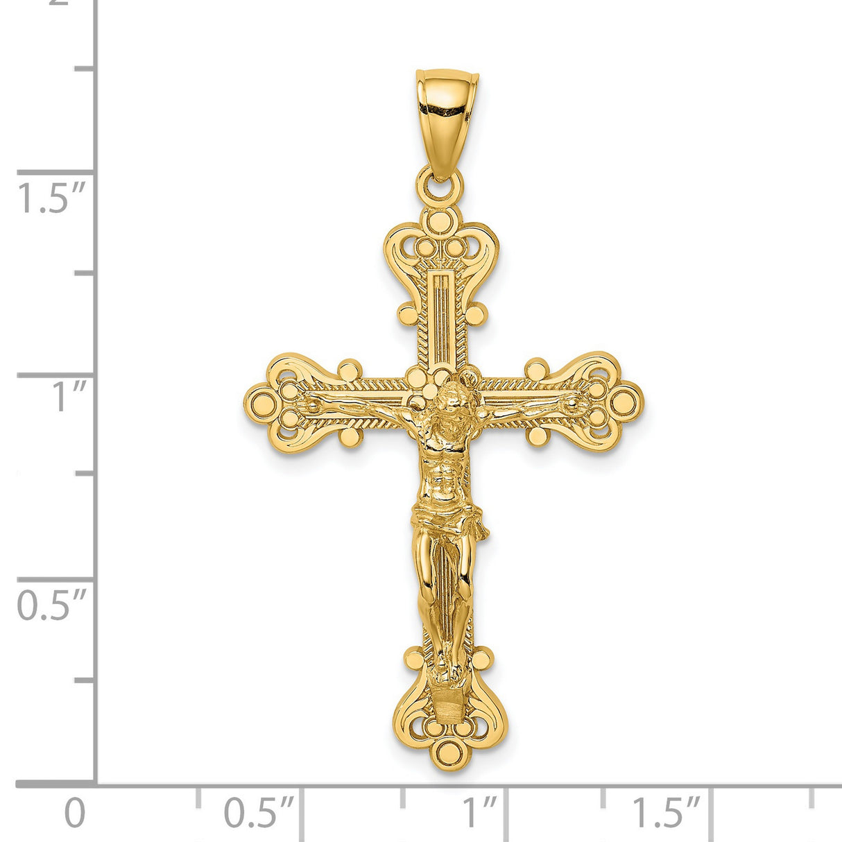 14k Yellow Gold Crucifix Cross Pendant with Jesus INRI Baroque Style Religious Charm