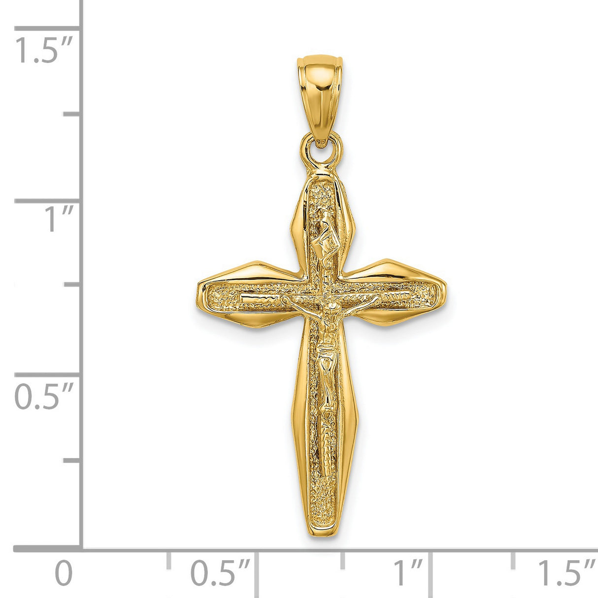 14k Yellow Gold Crucifix Cross Pendant with Raised Jesus Figure, Religious Christian Jewelry
