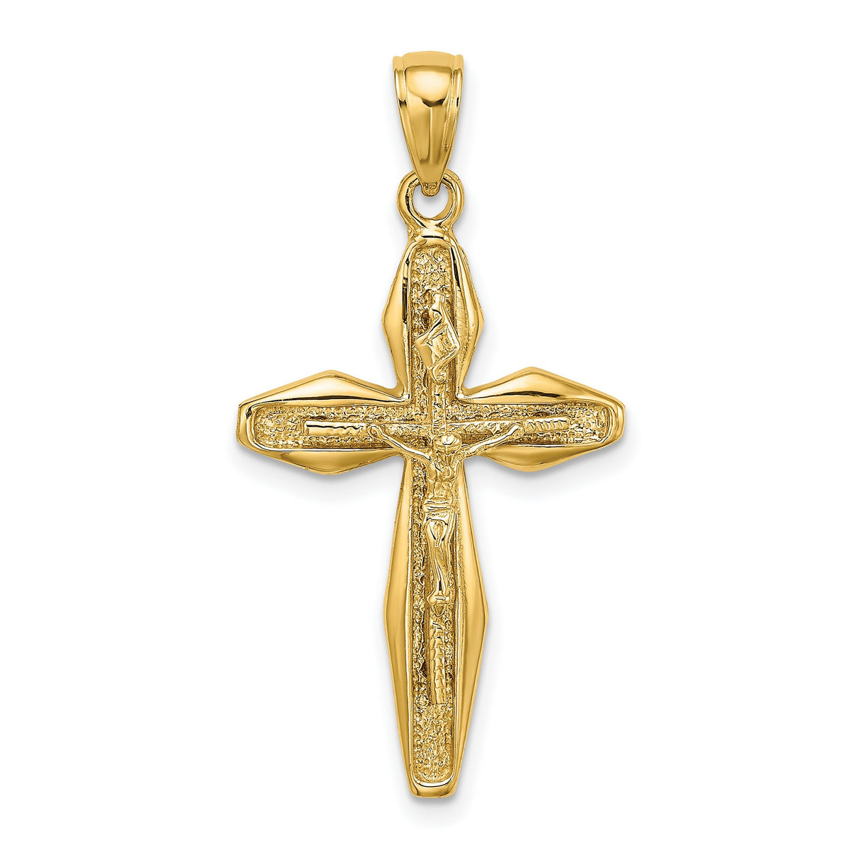 14k Yellow Gold Crucifix Cross Pendant with Raised Jesus Figure, Religious Christian Jewelry