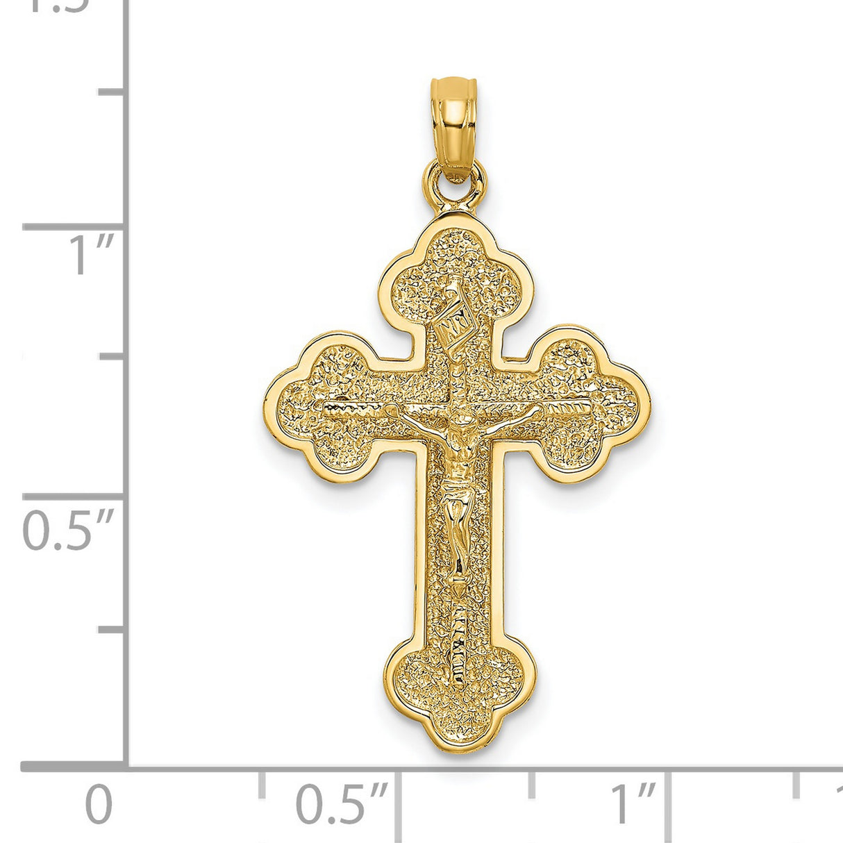 14k Yellow Gold Crucifix Pendant with Textured Jesus Design, Catholic Religious Symbol for Men and Women