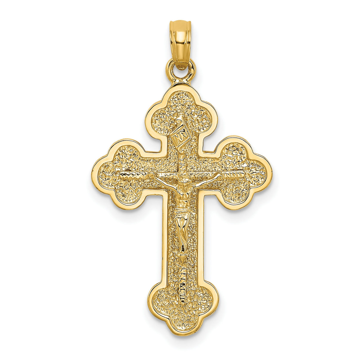 14k Yellow Gold Crucifix Pendant with Textured Jesus Design, Catholic Religious Symbol for Men and Women
