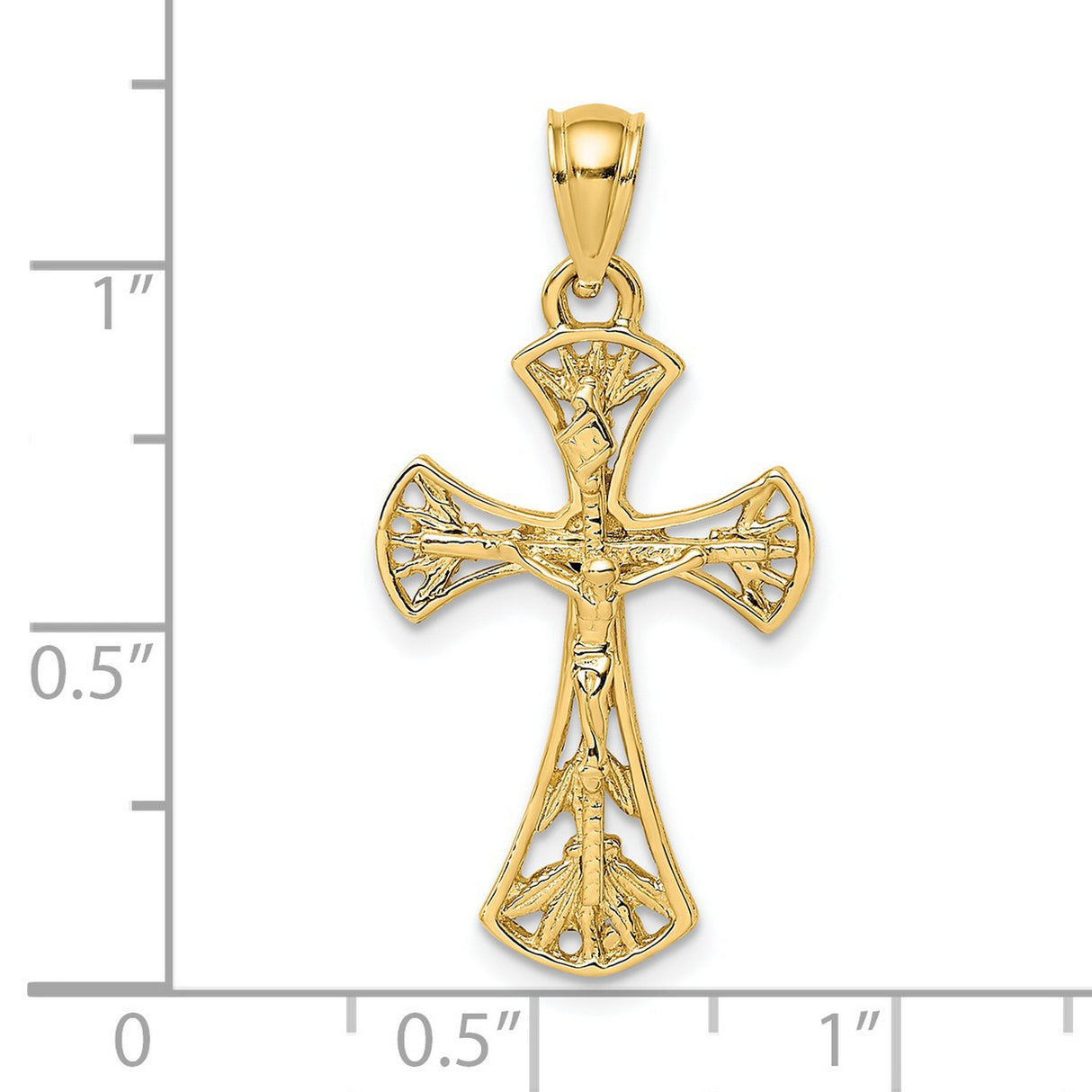 14k Yellow Gold Crucifix Cross Pendant with INRI Detailing, Christian Catholic Jewelry for Men and Women
