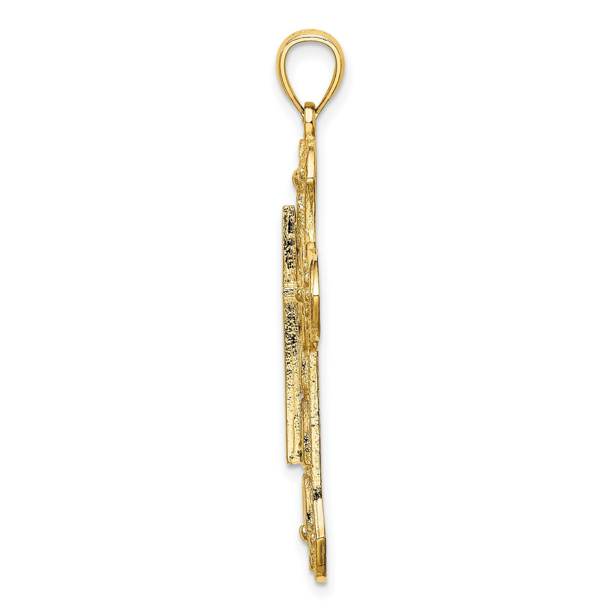 14k Yellow Gold Cross Pendant with Ornamental Floral Motif, Christian Religious Jewelry