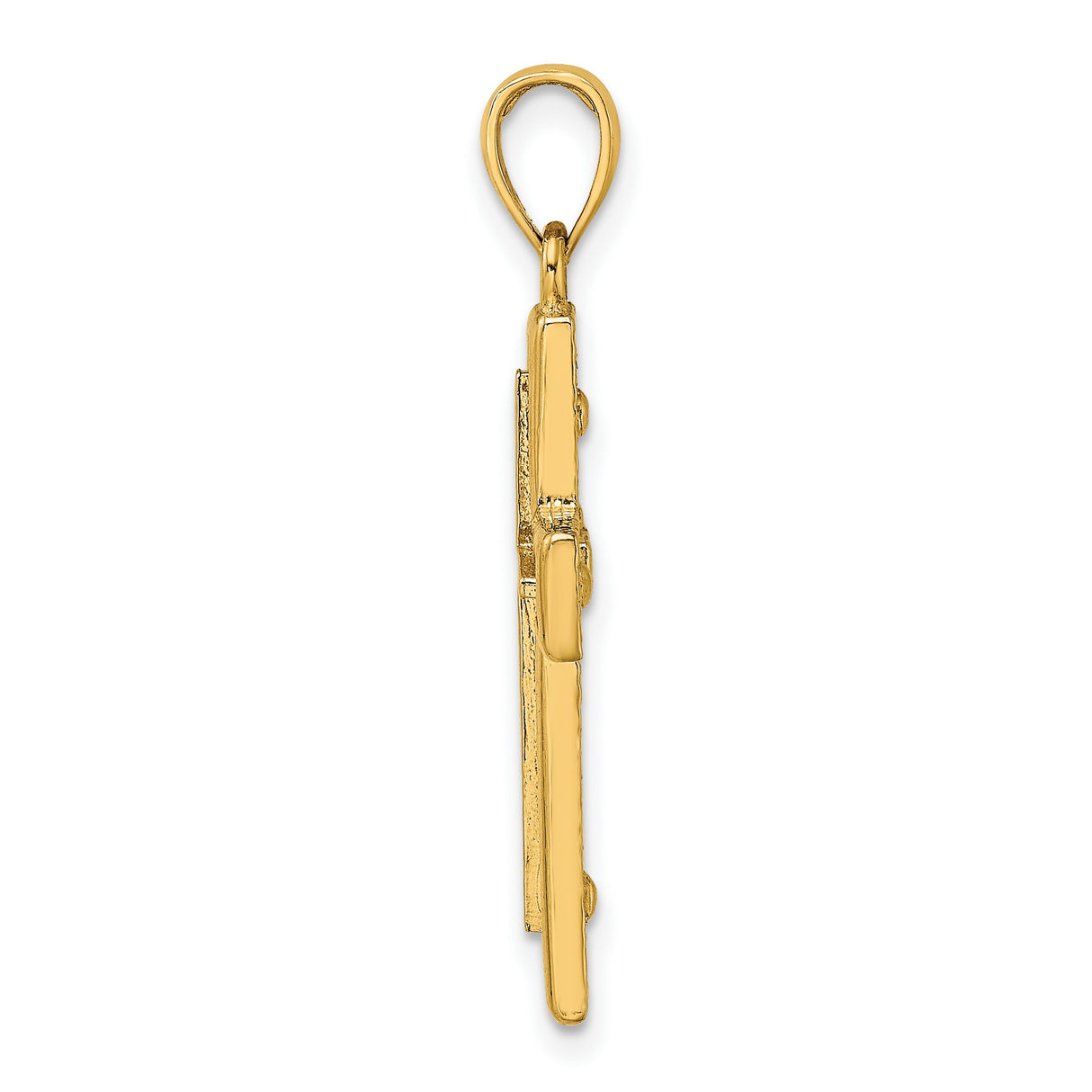 14k Yellow Gold Cross Pendant with Raised Faith Design and Textured Finish