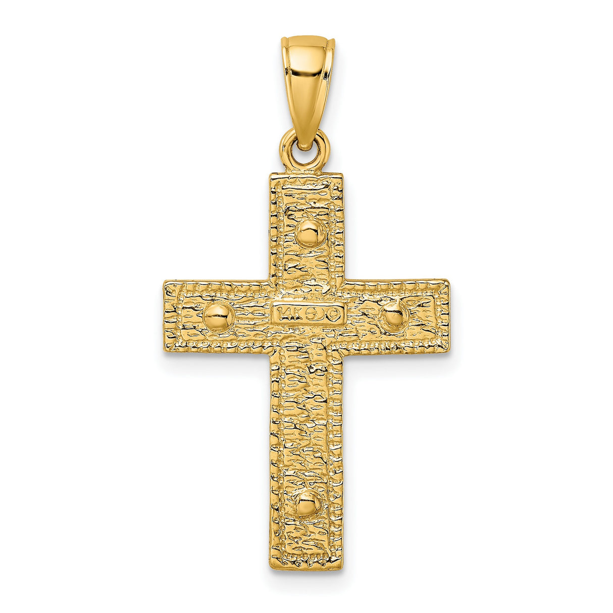 14k Yellow Gold Cross Pendant with Raised Faith Design and Textured Finish