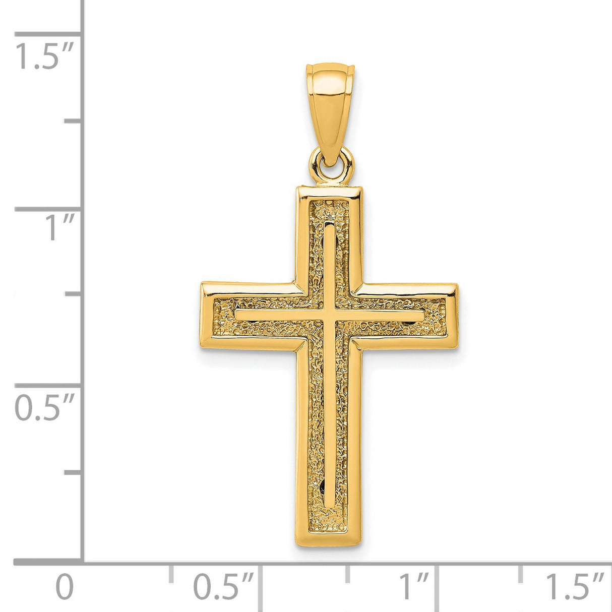 14k Yellow Gold Cross Pendant with Raised Faith Design and Textured Finish