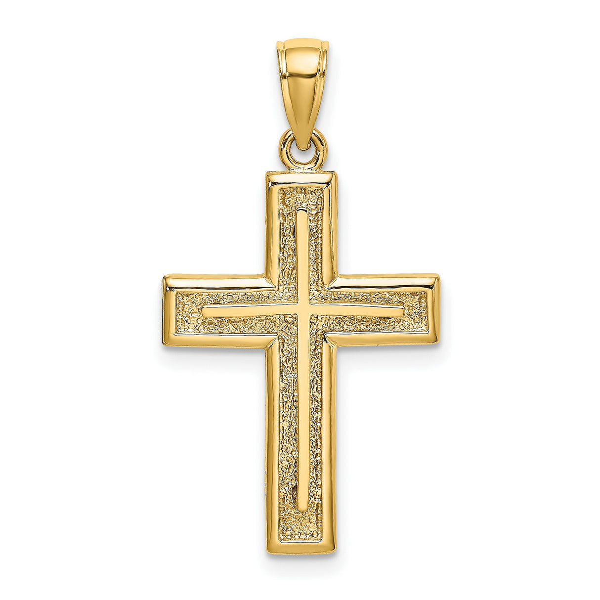 14k Yellow Gold Cross Pendant with Raised Faith Design and Textured Finish
