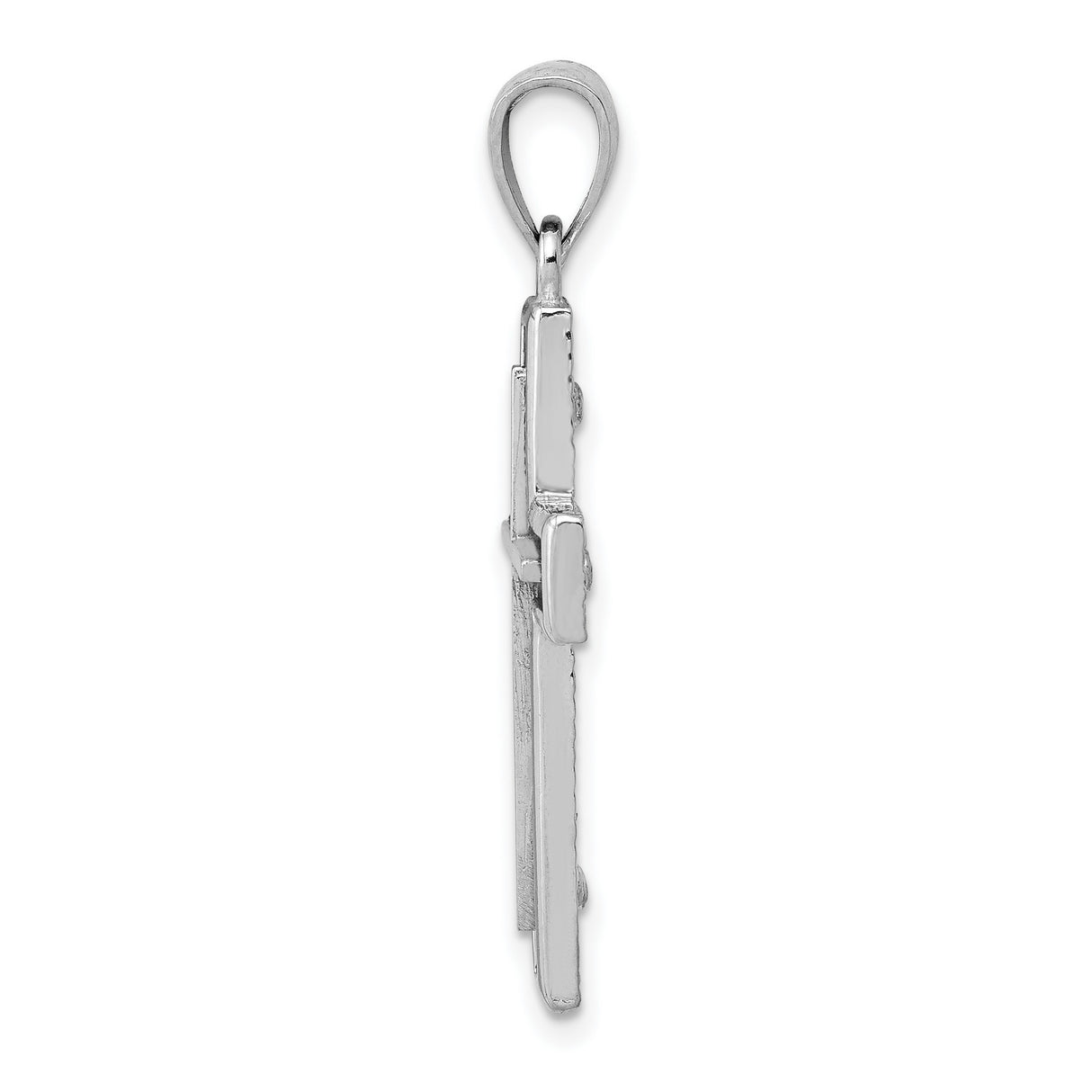 14k White Gold Cross Pendant with Diamond Cut Detail, Minimalist Religious Design
