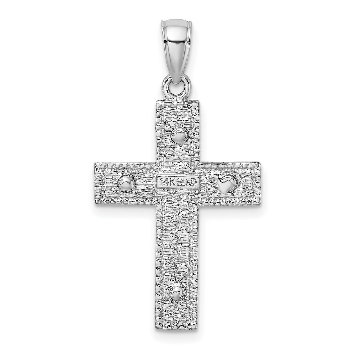 14k White Gold Cross Pendant with Diamond Cut Detail, Minimalist Religious Design