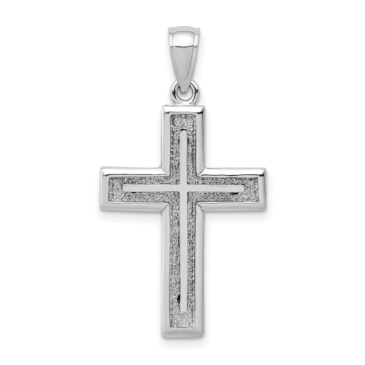 14k White Gold Cross Pendant with Diamond Cut Detail, Minimalist Religious Design