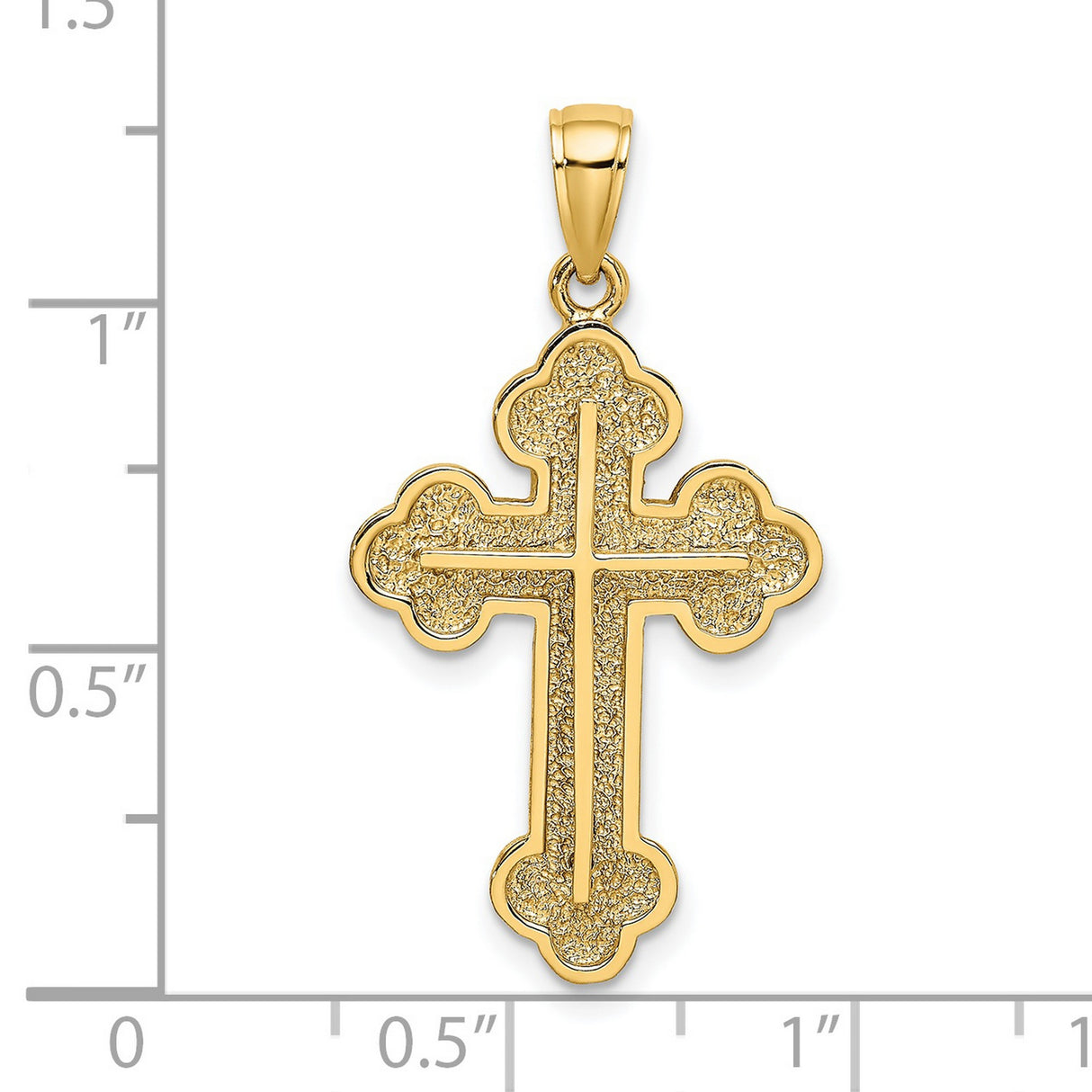 14k Yellow Gold Slender Cross Pendant with Trefoil Ends, Polished Finish