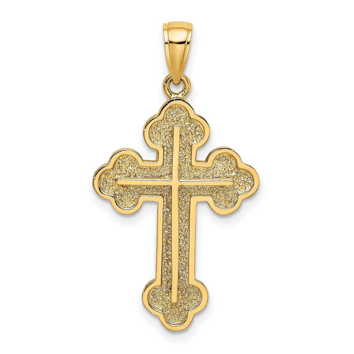 14k Yellow Gold Slender Cross Pendant with Trefoil Ends, Polished Finish
