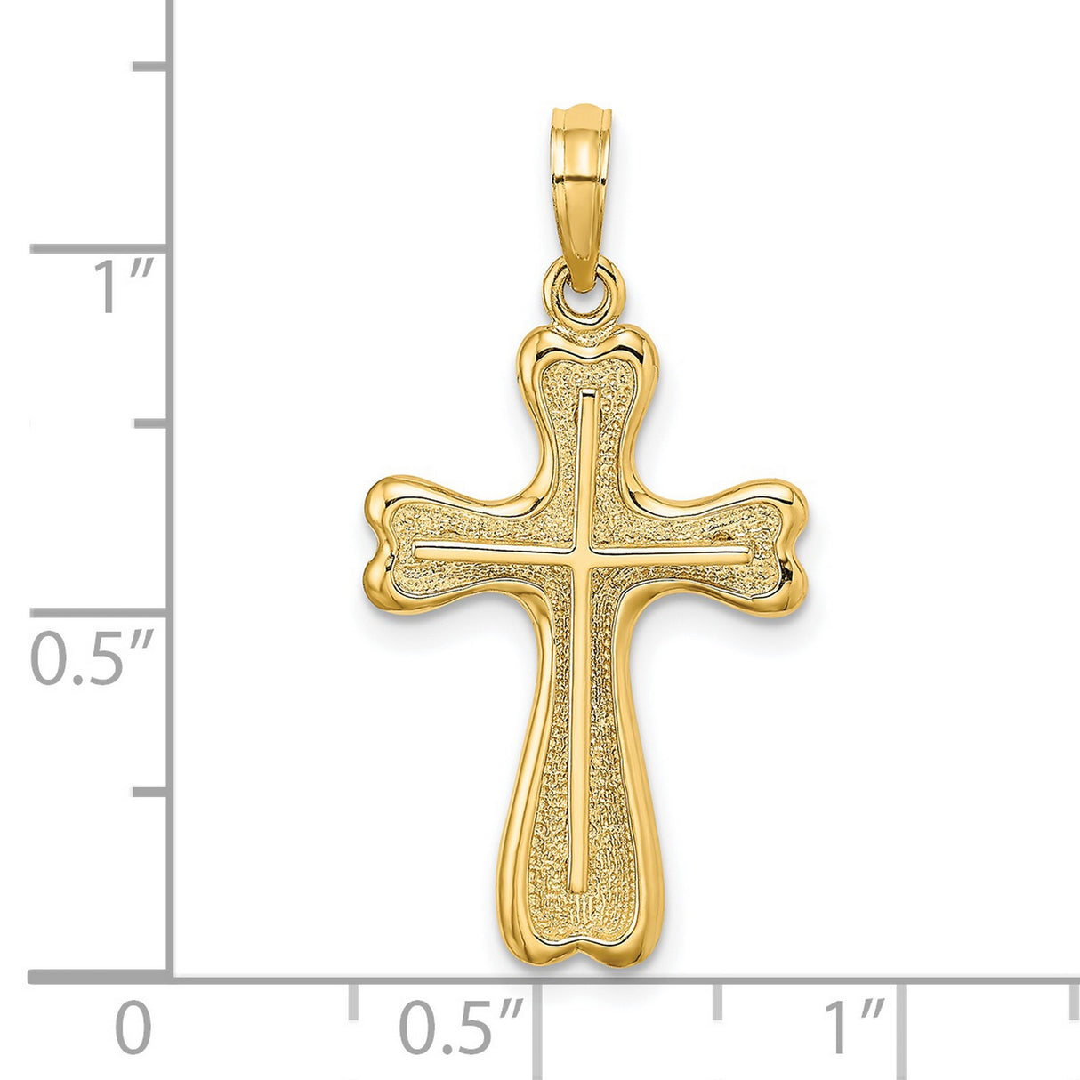14k Yellow Gold Cross Pendant with Etched Design and Curved Edges Religious Charm