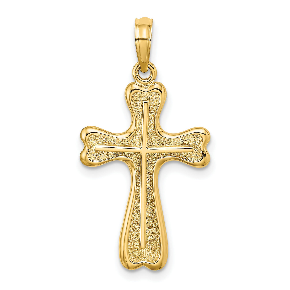 14k Yellow Gold Cross Pendant with Etched Design and Curved Edges Religious Charm